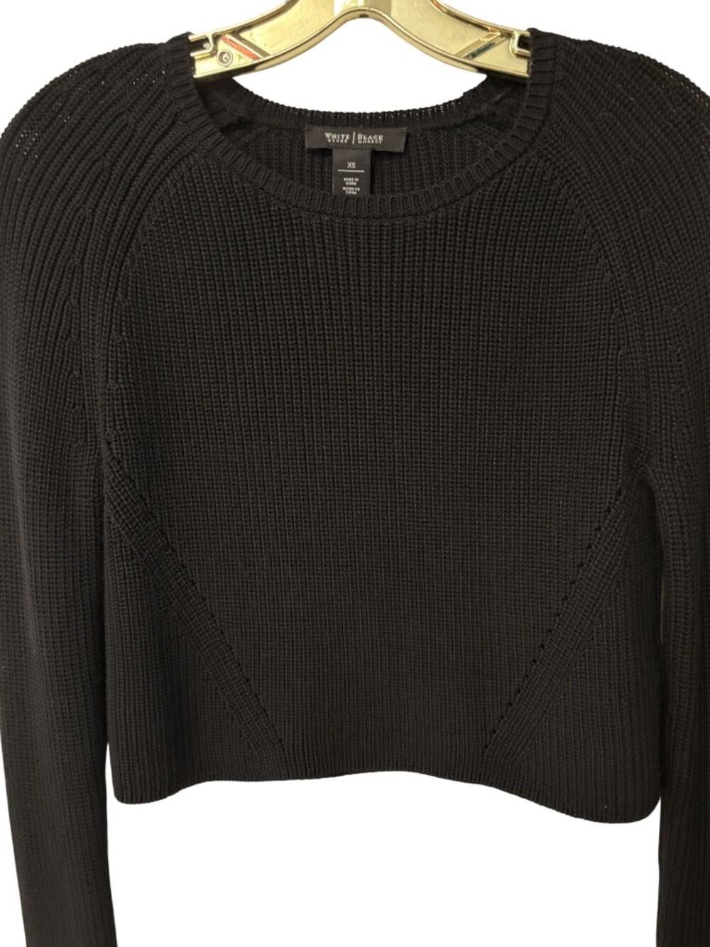White House Black Market XS Black Knit Cropped Sweater Long Sleeve Crewneck - Picture 3 of 9